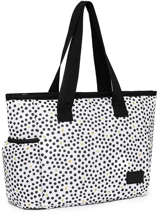 Tas da 7L, piccola borsa leggera per pranzo, scatola portatile isolata, borsa termica con disegno leopardo per lavoro, scuola, spiaggia, picnic e viaggi (7L, punti neri A)