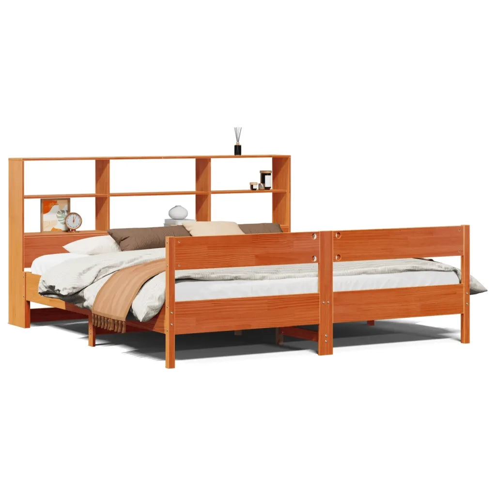Letto Libreria senza Materasso Marrone Cera 180x200 cm in Pino 3322980