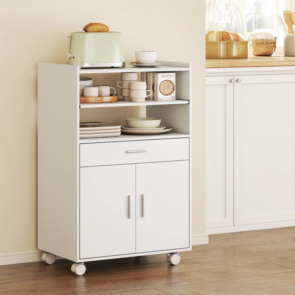 Armadio a 2 Ante con Cassetto e 2 Ripiani ¨C Zephmum ¨C Legno Bianco 59x40x92 cm