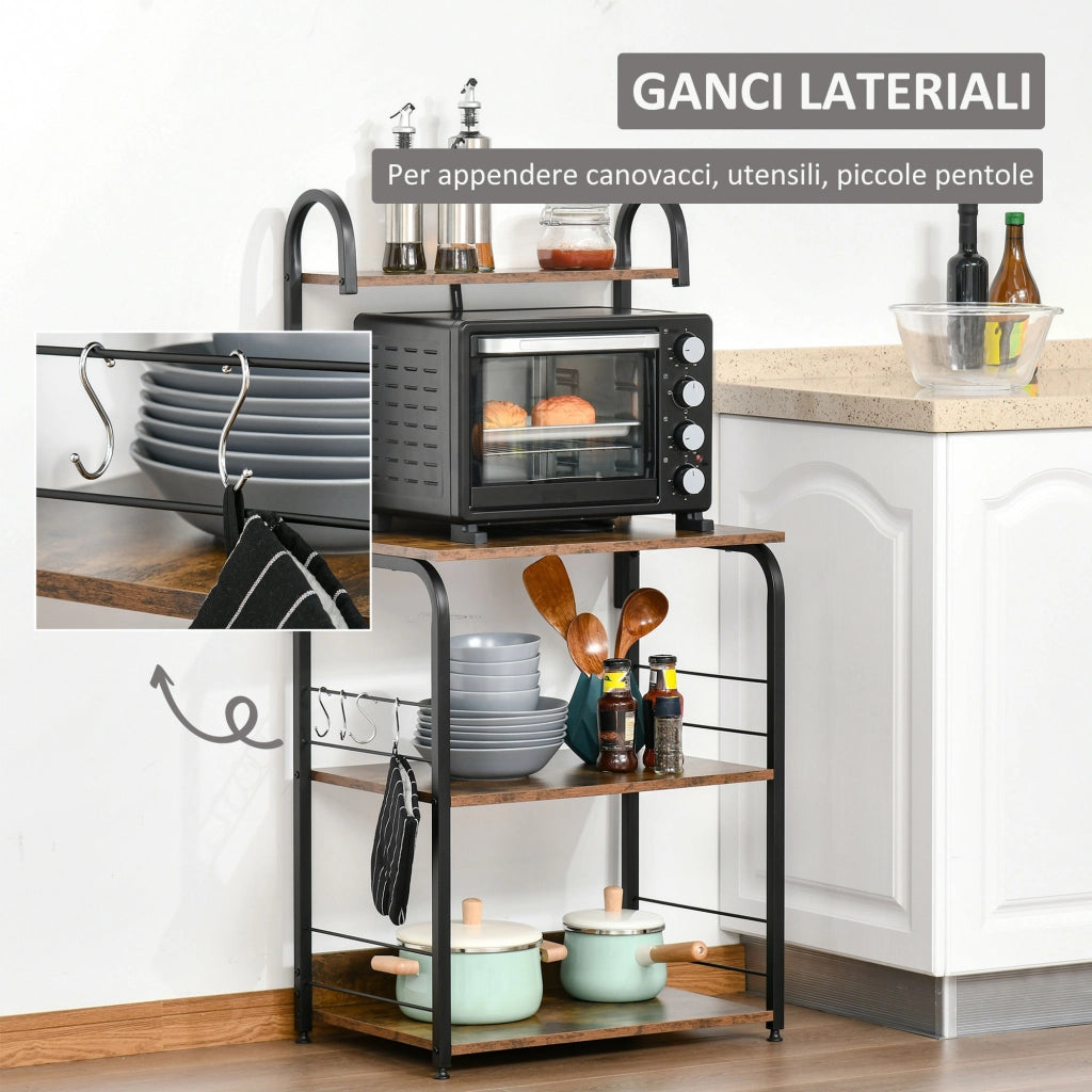 Mobile Cucina 4 Ripiani con Ganci ¨C Zephmum ¨C Acciaio e Legno 60x40x125cm Marrone