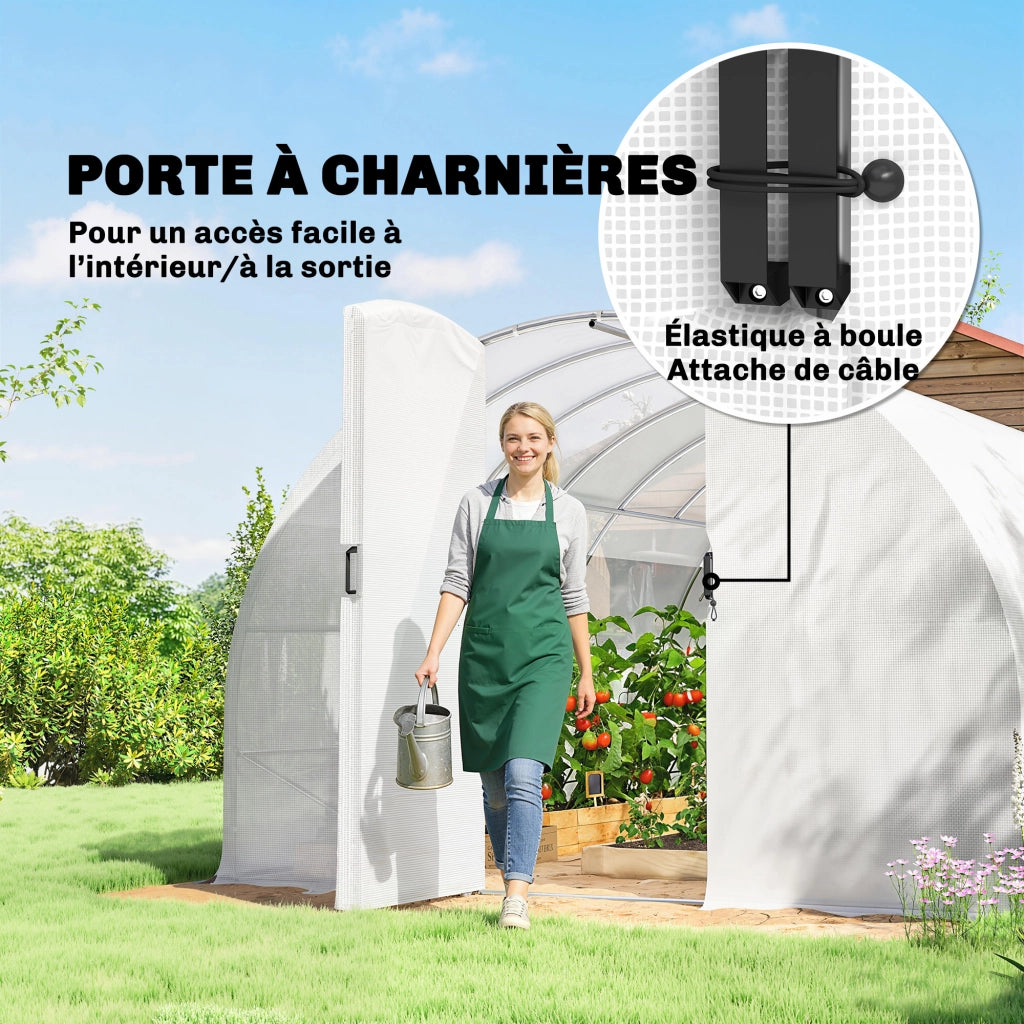 Serra tunnel da giardino 24m2 ¨C Xylo ¨C con porte e 12 finestre con zanzariere, 295x798x199cm, bianco
