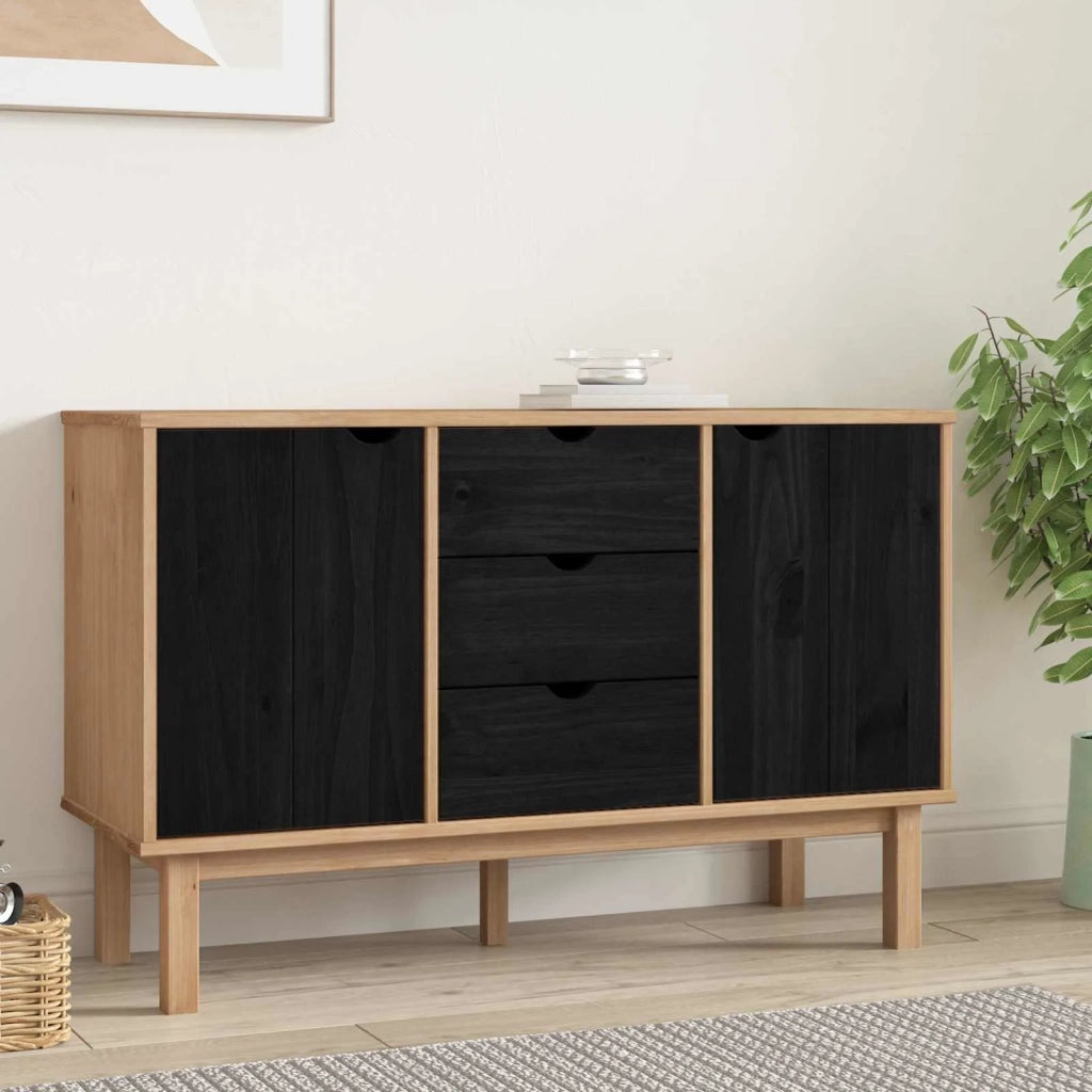 Credenza OTTA Nero 113,5 x 43 x 73 cm Legno Massello di Pino