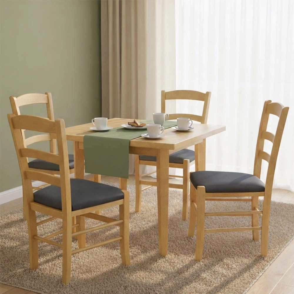 Sedie da sala da pranzo Paesana in legno naturale con seduta imbottita antracite