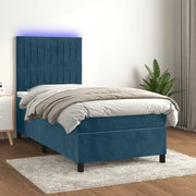 Letto a Molle con Materasso e LED Blu Scuro 90x190cm in Velluto 3136219