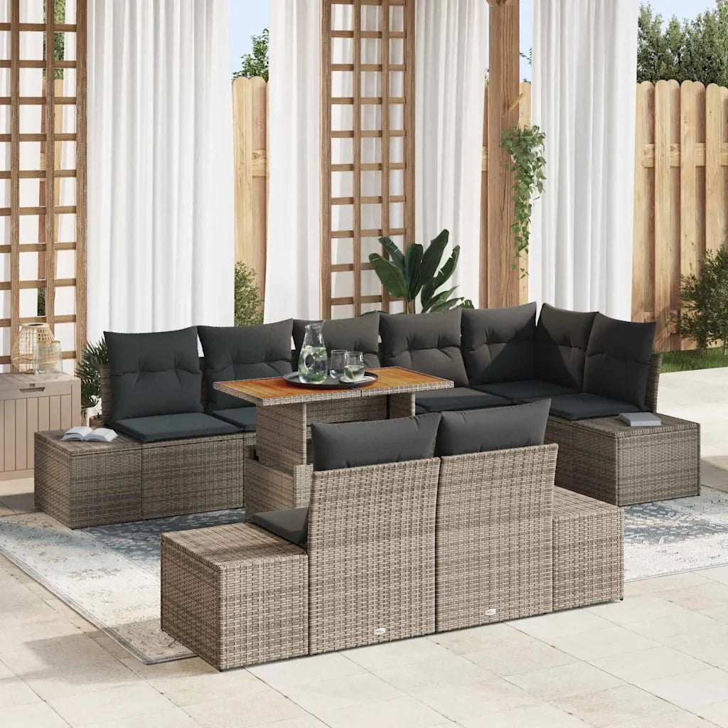 Set da Pranzo per Giardino con cuscino 9 pcs Grigio e Marrone 3349978
