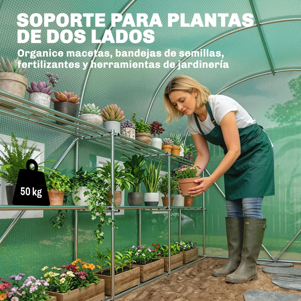 Serra da Giardino Tunnel con Porta a Rullo e 6 Finestre ¨C zephmum ¨C Verde 280x200x190 cm