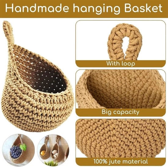 Mandella pendente, contenitori di stoccaggio, sacca di juta, mandella, ceste di juta pendenti, ceste di juta, juta, contenitori di stoccaggio per verdure, mandella da parete, mandella per piante, decorazioni da appendere, per cucina, ristorante, magazzino