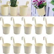 Set di 10 Vasi in Metallo Sospesi, con Hanger Rimovibili e Fessure di Drenaggio, Piccoli Vasi per Erbe Sospesi per Ringhiera, Cancello, Esterno, Balcone