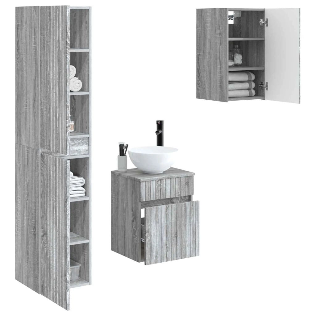 Set di mobili per il bagno 3 pz Sonoma grigio 3406089