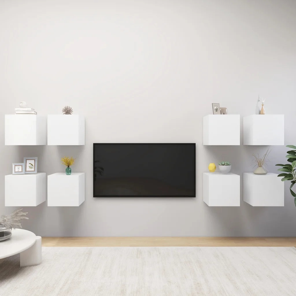 Mobili Porta TV a Parete 8 pz Bianchi 30,5x30x30 cm 3078739