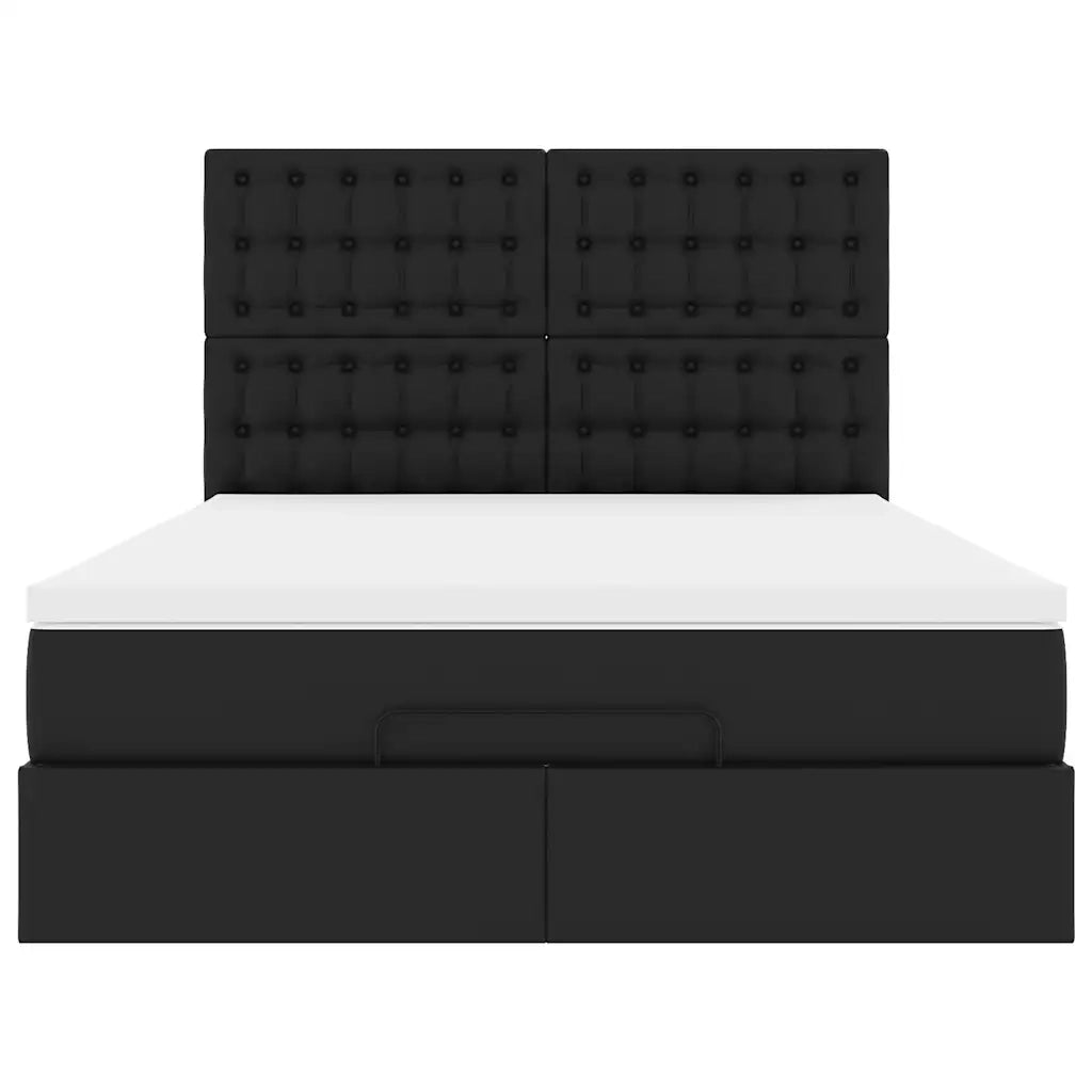 Struttura Letto Pouf con Materasso Nero 140x190 cm Similpelle 3313001