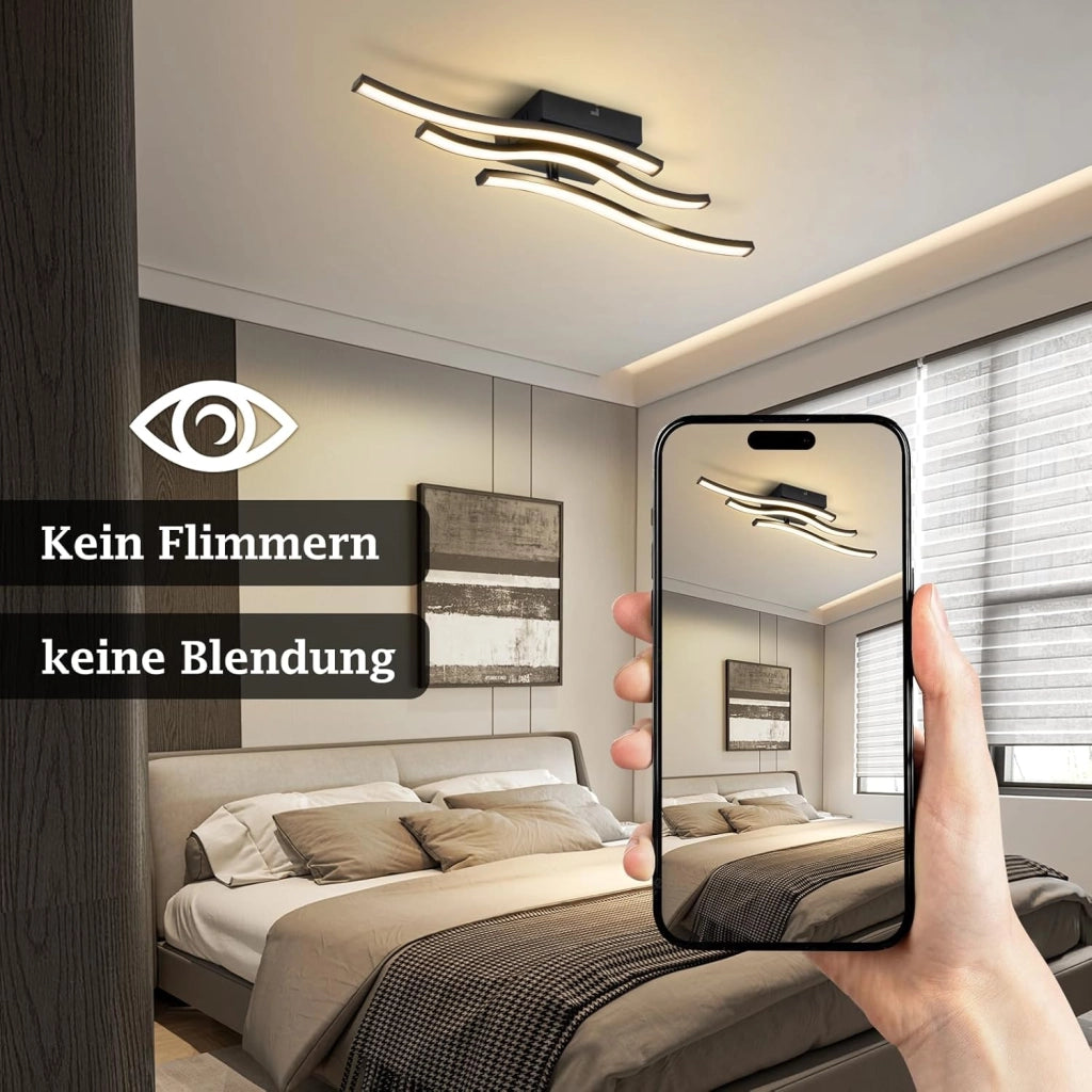 ZMH Lampada da soffitto plafoniera LED 18W nera moderna design ondulato per cucina soggiorno corridoio