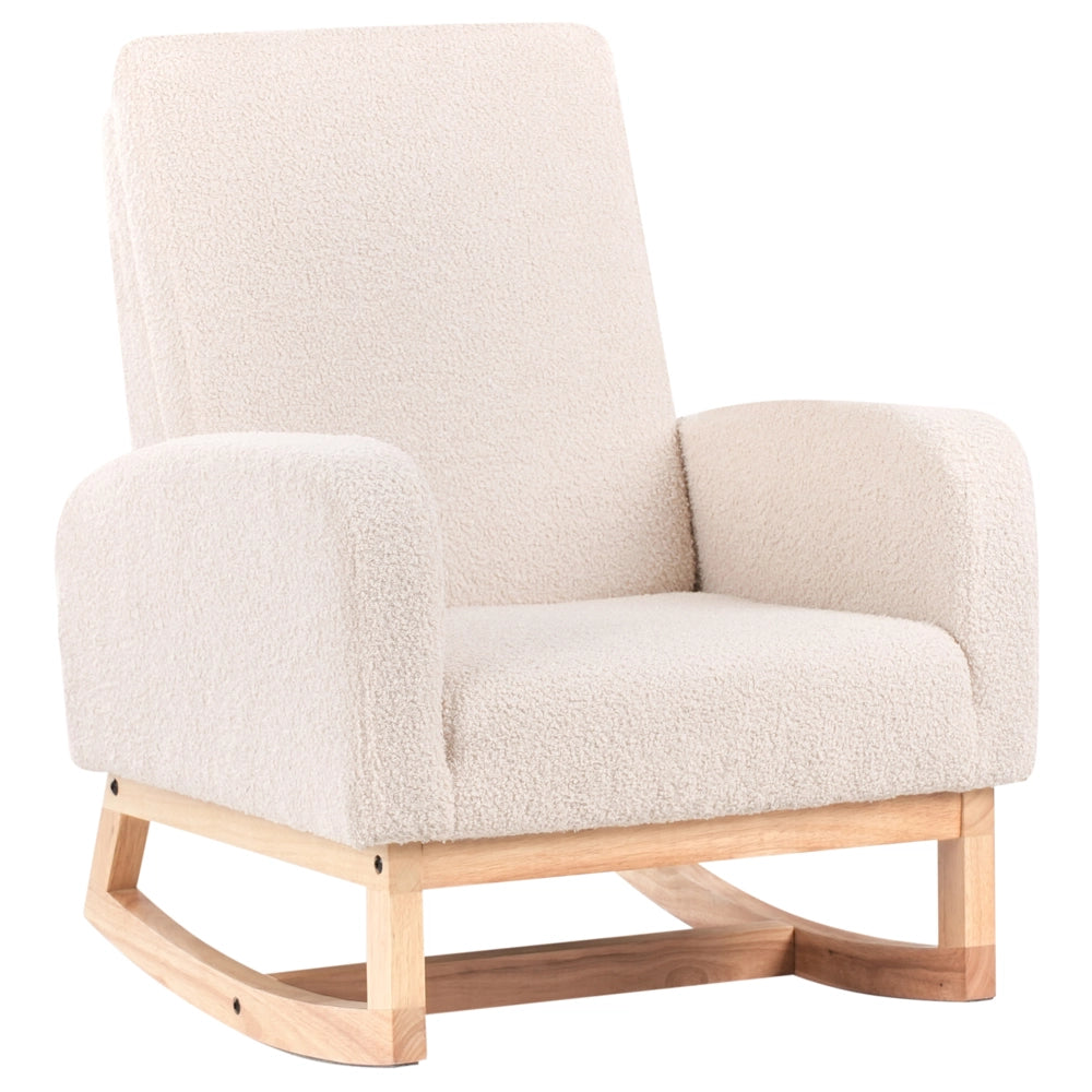Sedia a dondolo per bambini Boucle in legno per bambini beige chiaro cameretta