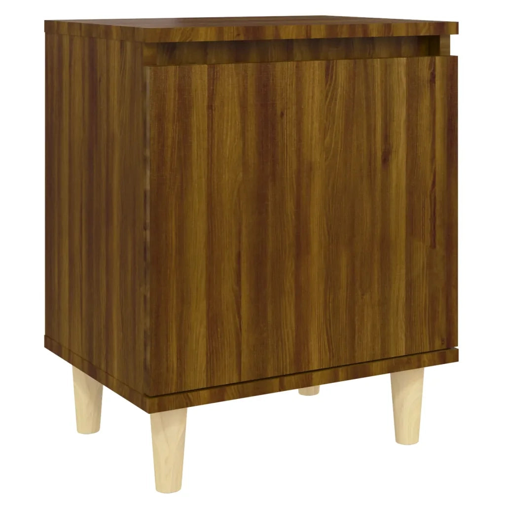 Comodino con Gambe in Legno Massello Rovere Marrone 40x35x50 cm 813114