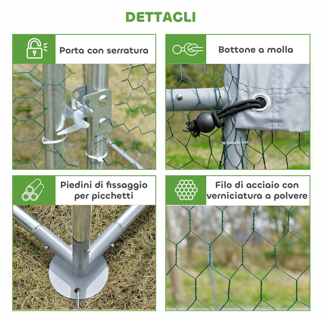 Recinto per Galline in Metallo Galvanizzato ¨C Zephmum ¨C Argento 280x190x197 cm