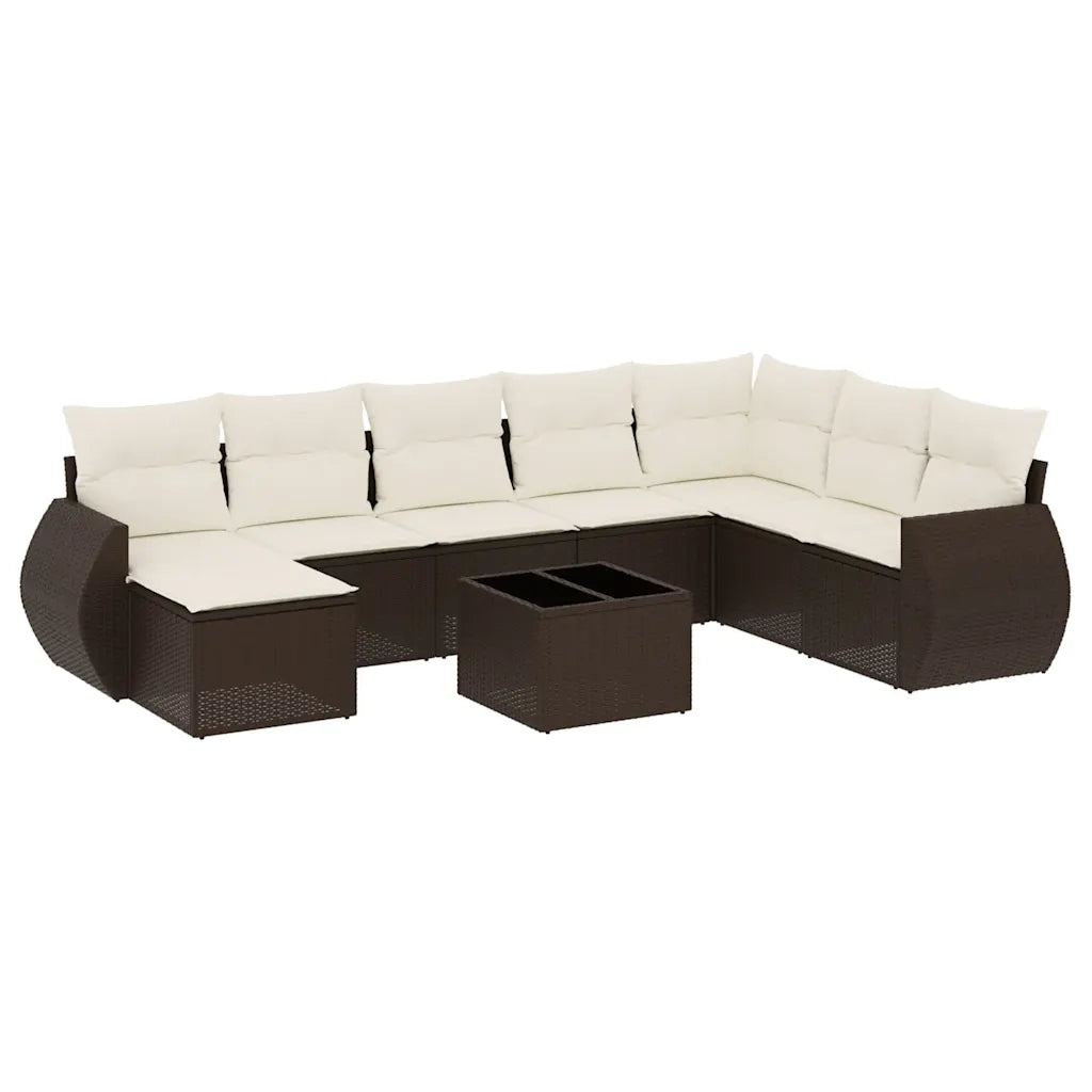Set Divani da Giardino 9pz con Cuscini Marrone in Polyrattan 3221772