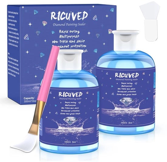 Accessori per Diamond Painting 2 pezzi - Sigillante per Diamond Painting 150ML con pennello Permanente protetto e presa sicura Adatto per sigillare lavori di Diamond Painting