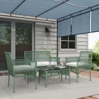 Set da Giardino in Rattan da 4 Pezzi con 2 Poltroncine, Divano e Tavolino da Caffè, Verde