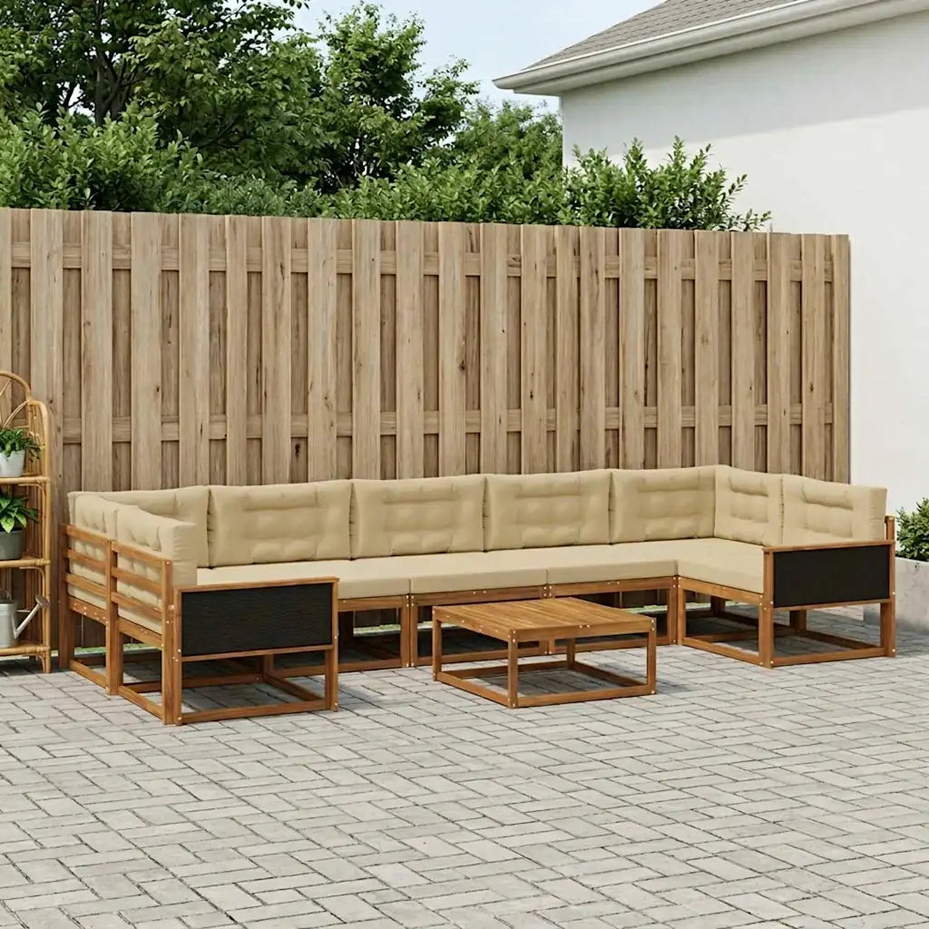 Set di divani da esterno con cuscino 8 pcs Naturale e Beige