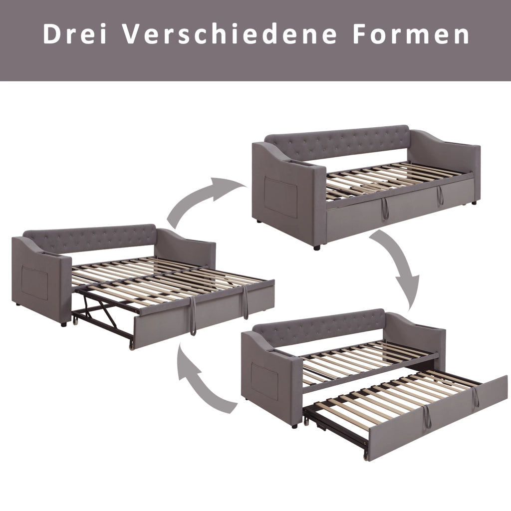 Letto divano poltrona in velluto grigio scuro 90x190 cm