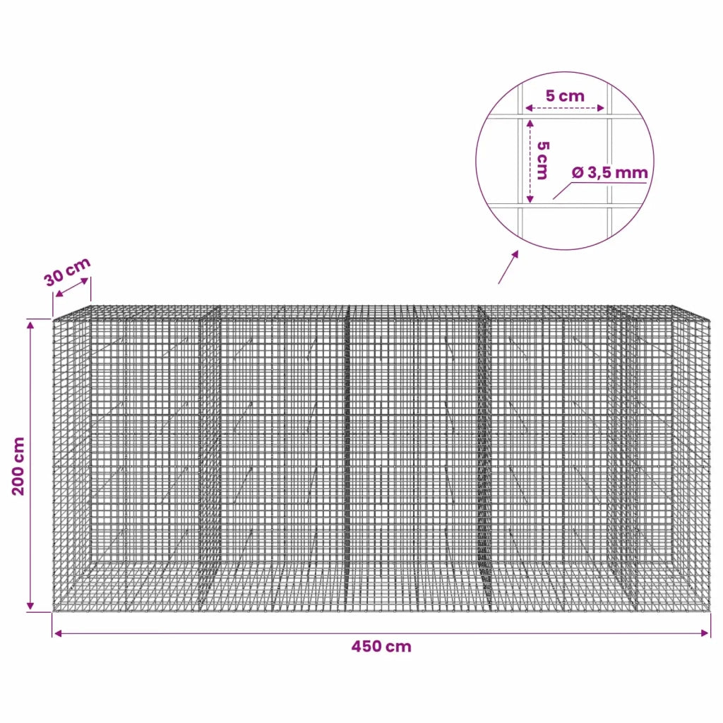 Gabion con Filo da 3,5 mm e Maglia da 5x5 cm 450x30x200 cm 3462291