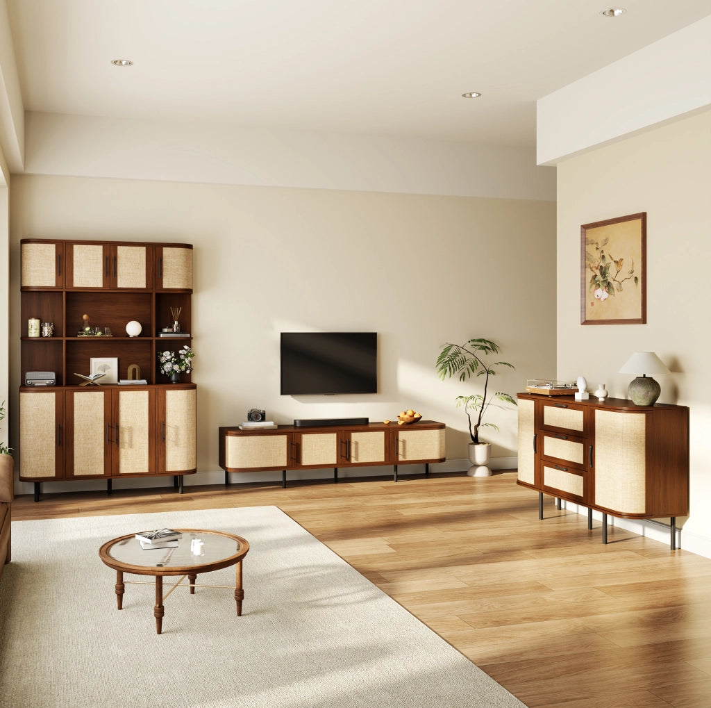 Set mobili soggiorno e sala da pranzo con TV lowboard; sideboard e armadio alto 180 cm; MDF noce