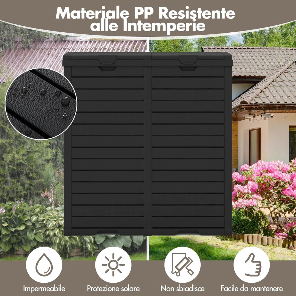 Pattumiera per Rifiuti Esterno e Interno 235 L, Contenitore per Raccolta Differenziata a Doppio Secchio Impermeabile con Coperchio, Vassoio e Maniglia, Bidone per Terrazza e Cucina (Nero)