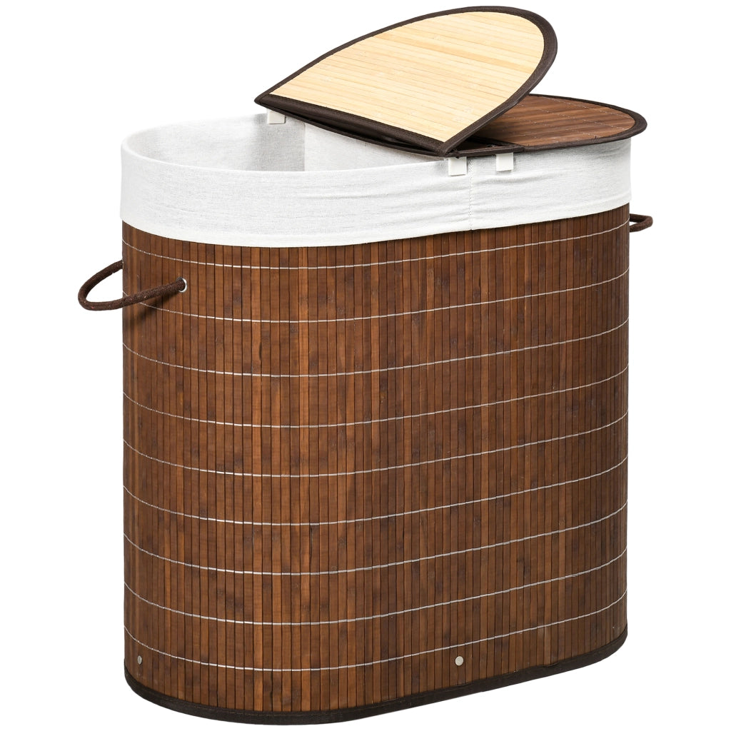 Cestino per Biancheria in Bamb¨´ 100L con 2 Scomparti ¨C zephmum ¨C 62.5x37x60.5cm Marrone