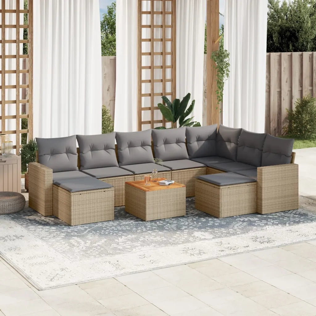 Set Divano da Giardino 10 pz con Cuscini Beige Misto Polyrattan