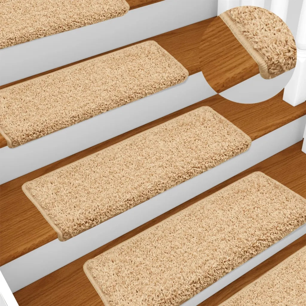 Tappetini per scale 15 pz 65x21x4 cm Crema Bordo rettangolare 134579