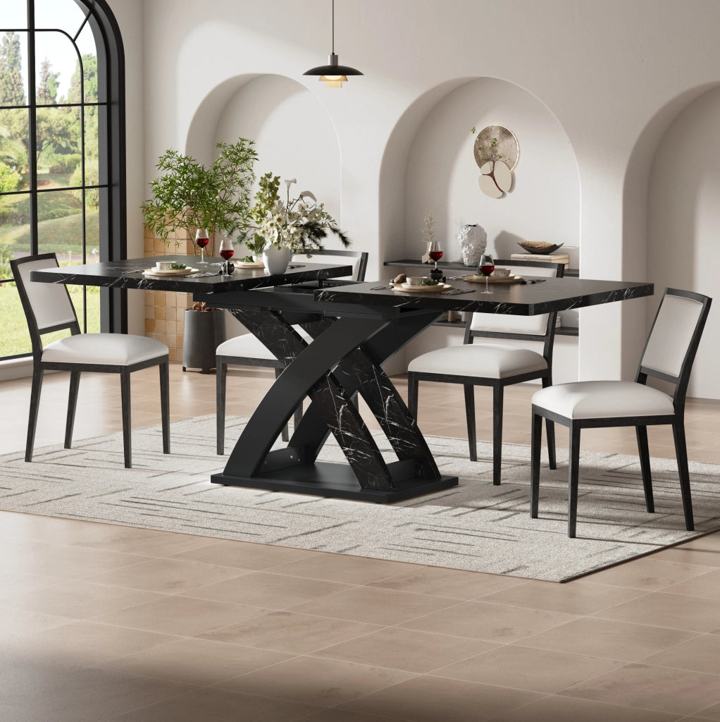 Tavolo da pranzo allungabile nero in MDF e metallo 120-160 cm