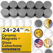 MAGNETI CERAMICI per attività di fai da te con coppe vetrificate trasparenti - cupola vetrata 25 mm e disco ferromagnetico 18 mm - piccoli magneti per frigorifero (24 + 24 pezzi)