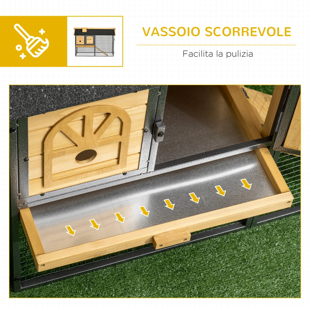 EasyComfort Conigliera da Esterno a 2 Livelli in Legno di Abete e Acciaio con Vassoio Rimovibile, 120x55.5x80 cm