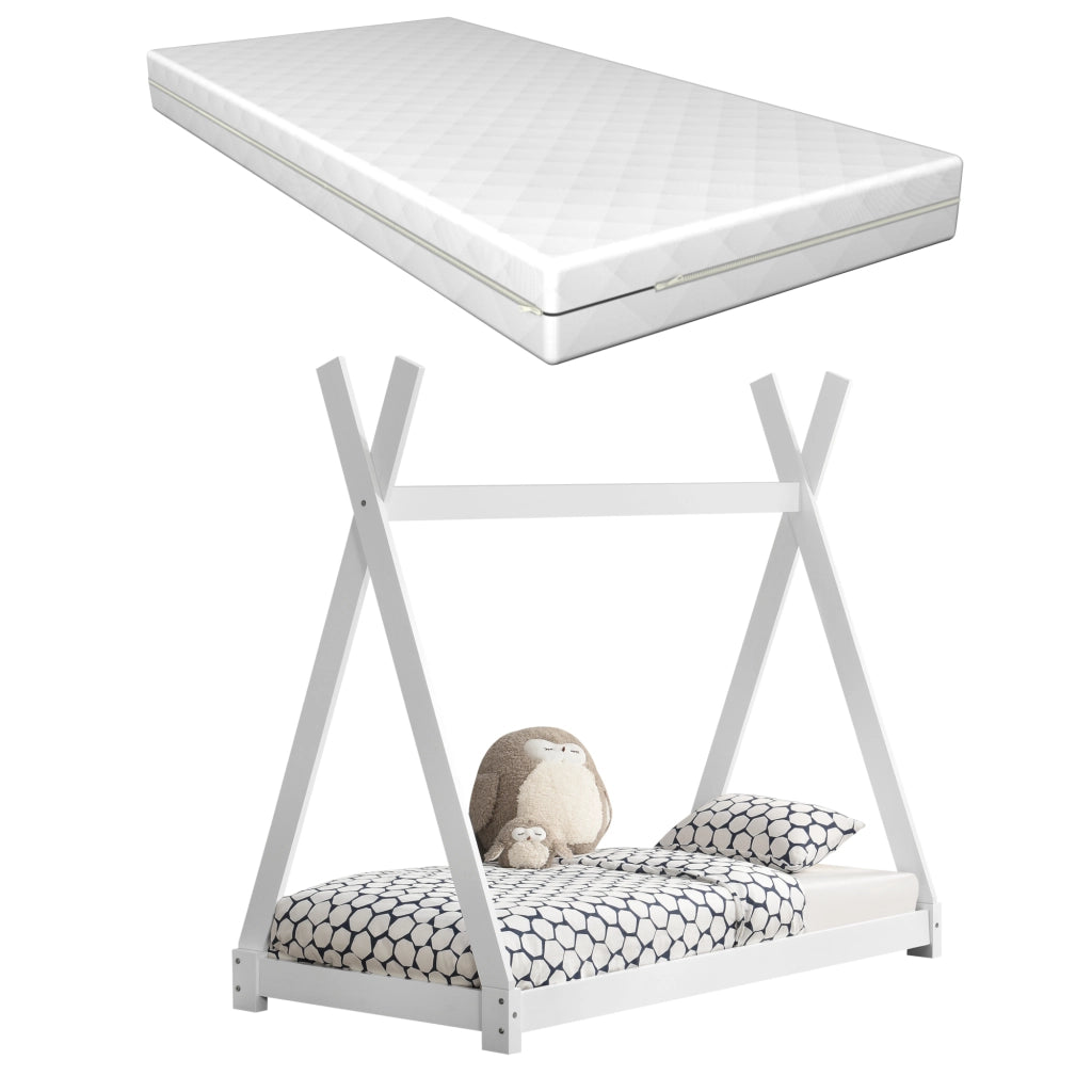 [neu.haus] Letto per Bambini con Materasso a Schiuma Fredda 80 x 160 cm Fodera Rimovibile Öko-Tex Standard 100 made in EU Bianco