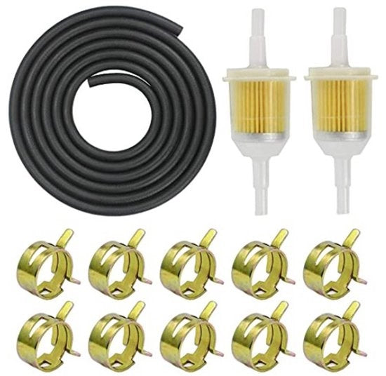 Set di tubi di carburante 1/4 pollici - 3 metri Ø 6mm tubo di carburante + 2 x filtro di carburante 6mm/8mm + 10 morsetti di tubo, adatto per auto, motocicli e scooter.
