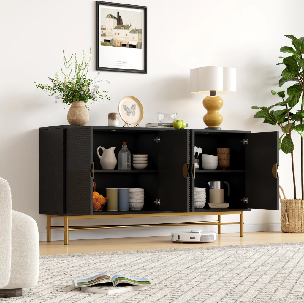 Credenza nera 160 cm a 4 ante con finitura a rilievo