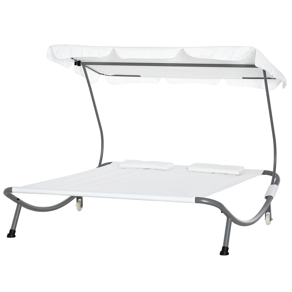 Lettino Matrimoniale 2 Posti Parasole Regolabile da Esterno e Giardino 200x175 x134cm Crema