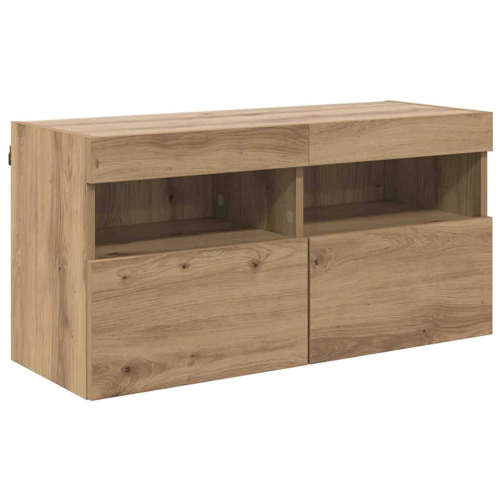 Mobile TV da parete con LED Rovere artigianale 80 x 30 x 40 cm 882979