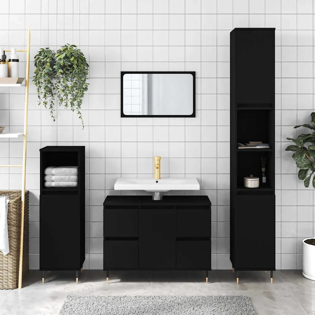 Mobile da Bagno | Armadio da bagno Nero 80x33x60 cm in Legno Multistrato