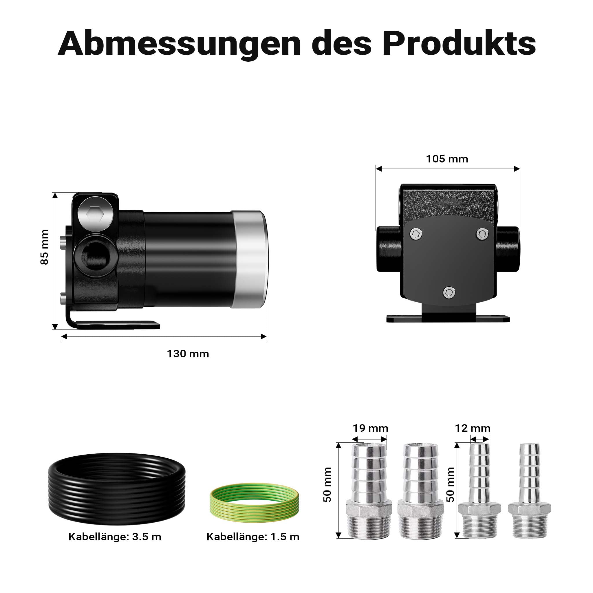 Pompa travaso carburante 12 V 75 W, Pompa travaso gasolio/benzina, 14 l/min, 3200 giri/min, con accessori