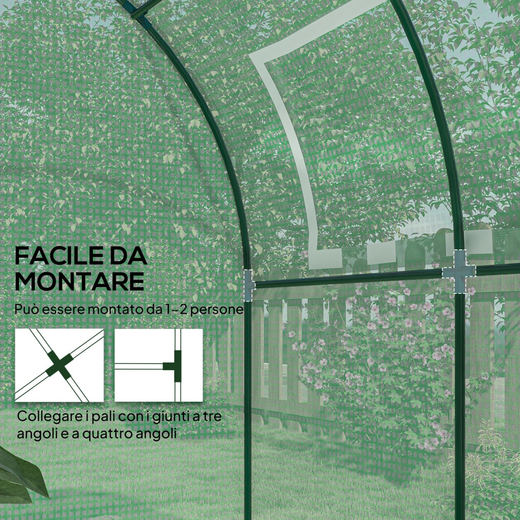 Serra da Giardino a Tunnel con Porte e Finestre Avvolgibili in PE Verde, 180x180x200cm