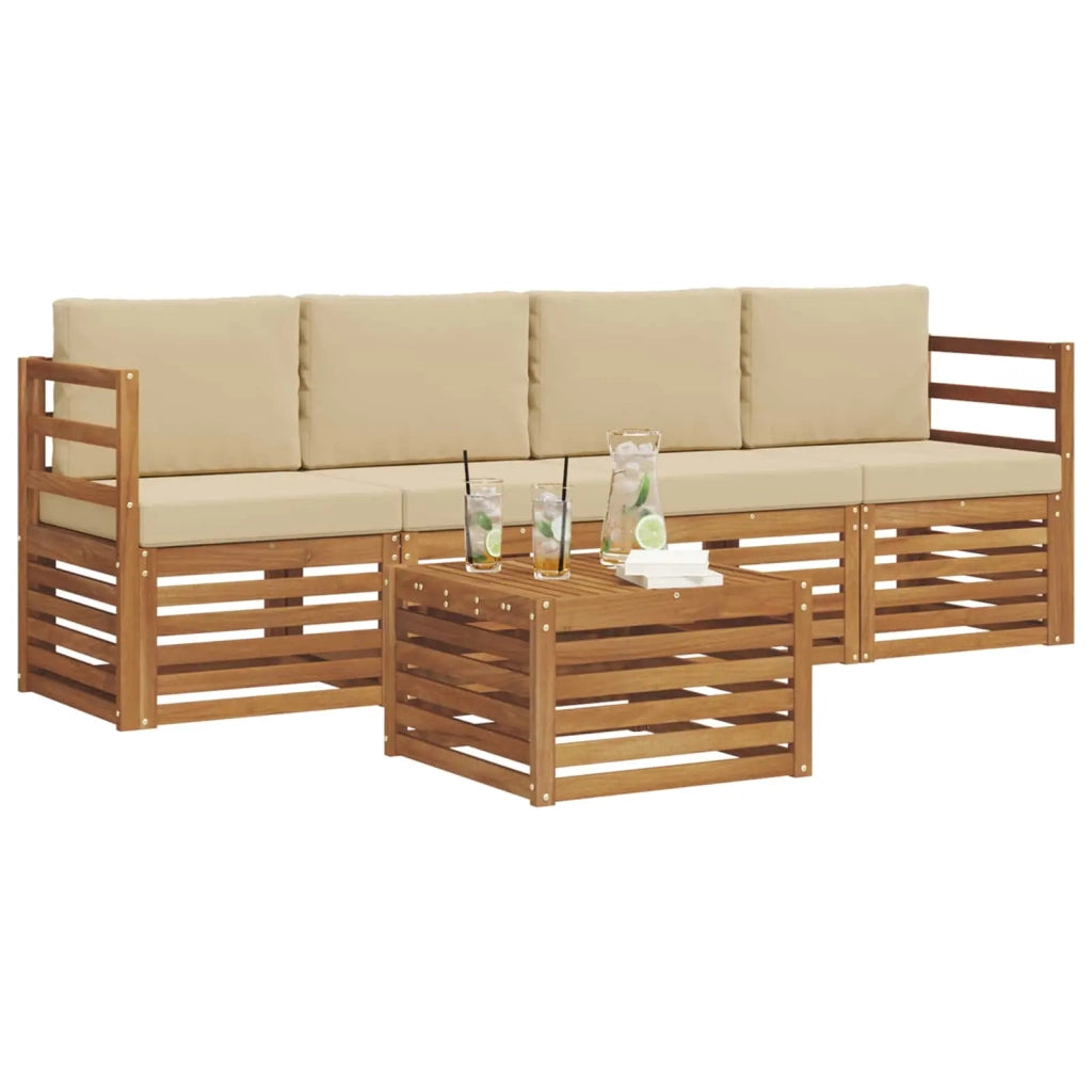 Set di divani da esterno con cuscino 5 pcs Naturale e Beige