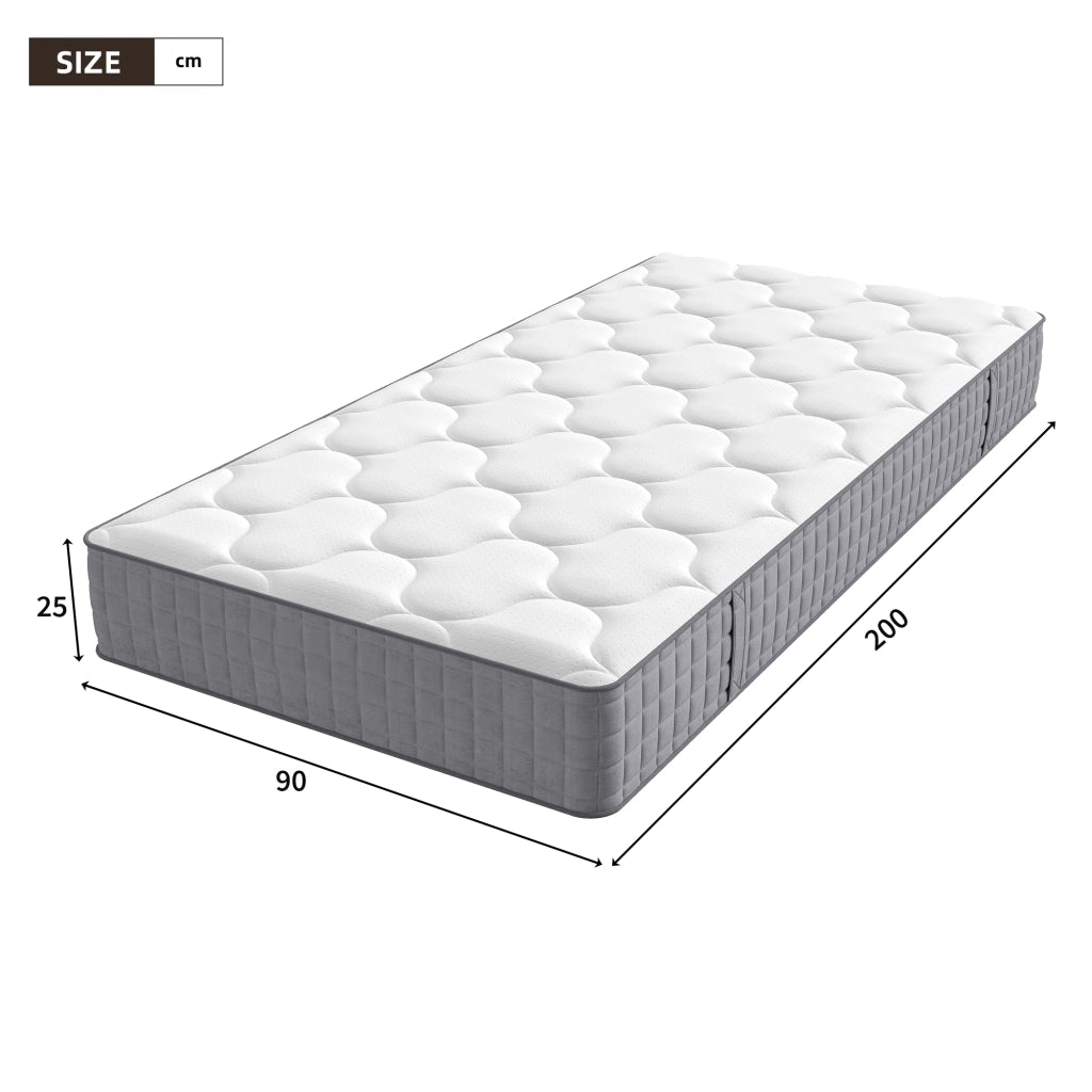 Materasso in schiuma fredda 90 × 200 cm, 7 zone, 25 cm, H3, 4 maniglie, traspirante, materasso incluso, bianco