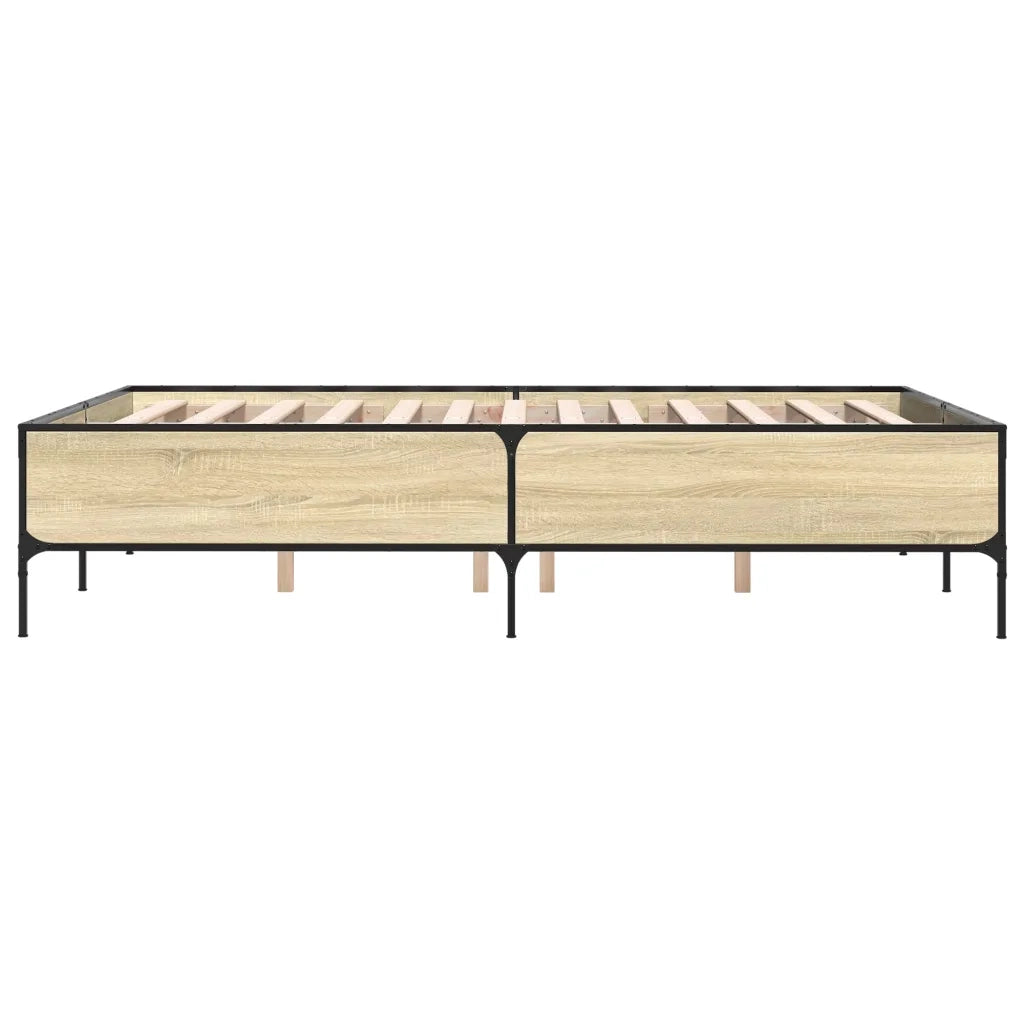 Letto matrimoniale | Letto per adulti | Giroletto Rovere Sonoma 150x200 cm in Legno Multistrato Metallo
