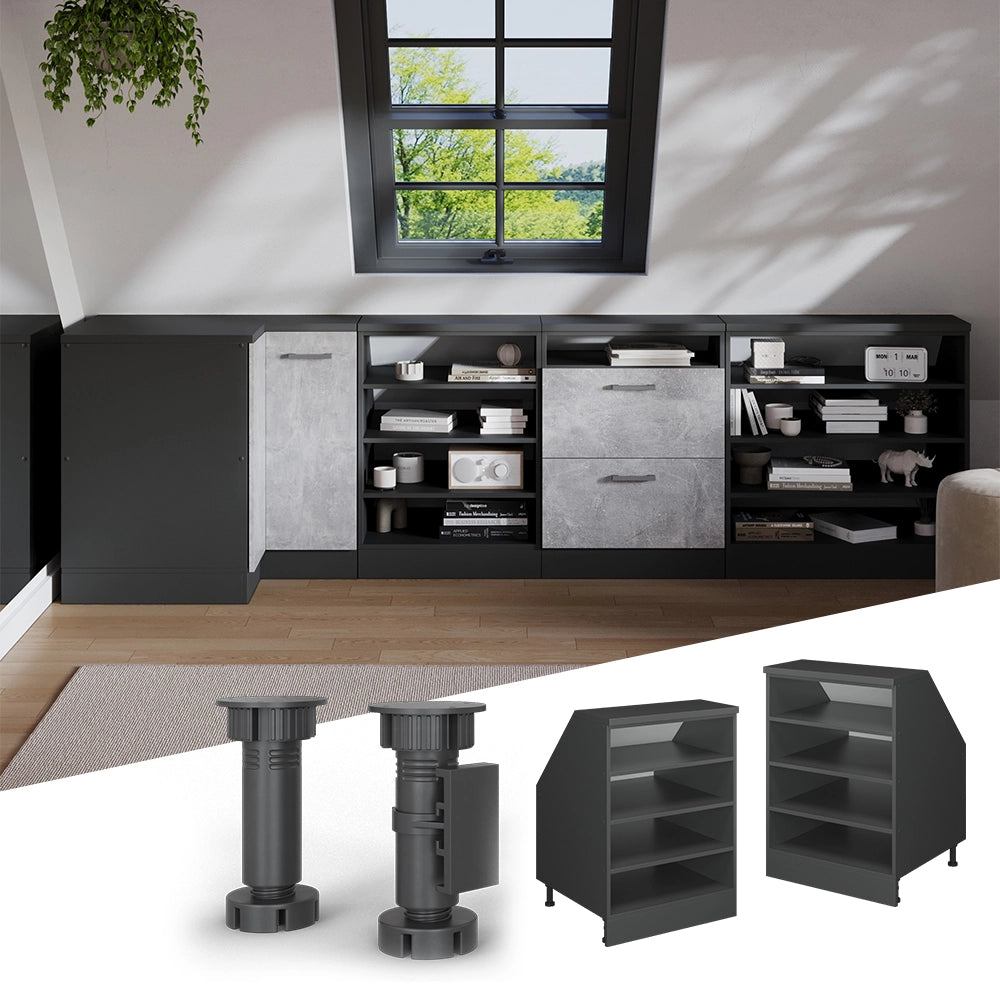Mobile cucina sottotetto R-Line Antracite/Antracite 60 cm con 4 scomparti, carcassa 60 cm profondità Vicco