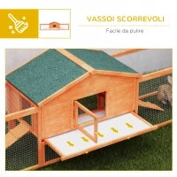Conigliera da Esterno con Casetta, Rampe e 2 Recinti in Legno, 309x69.5x87cm, Arancione