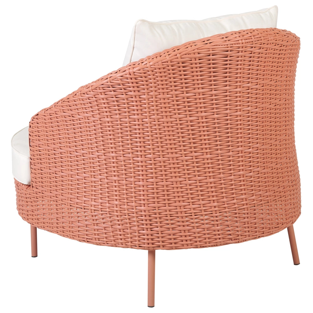 Poltrona da giardino in rattan in vimini colore rosa con poggiapiedi esterno giardino stile boho