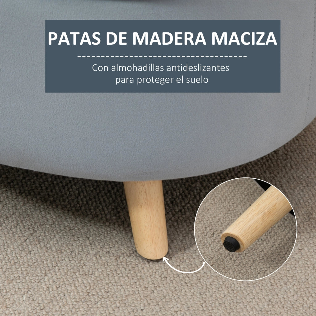 Poltrona con contenitore ovale ¨C Zephmum ¨C Grigio, velluto, gambe in legno, 71x51.5x42 cm
