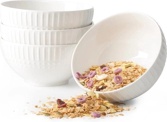 Set di 4 piatti da fondo 15,2 cm - Piatti in ceramica bianchi con decoro - Resistente a microonde e lavastoviglie