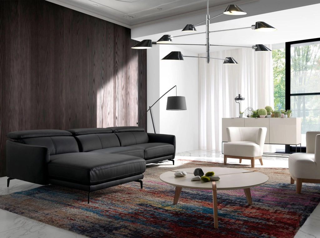 Divano chaise longue sinistro in pelle nera